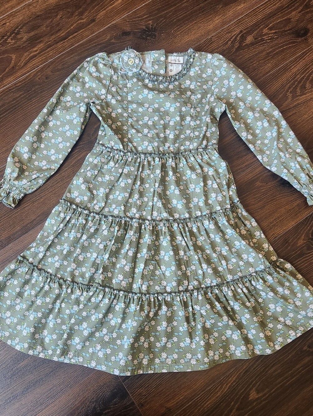 Girls' Matilda Jane Sage Floral Tiered Long-Sleeve Dress